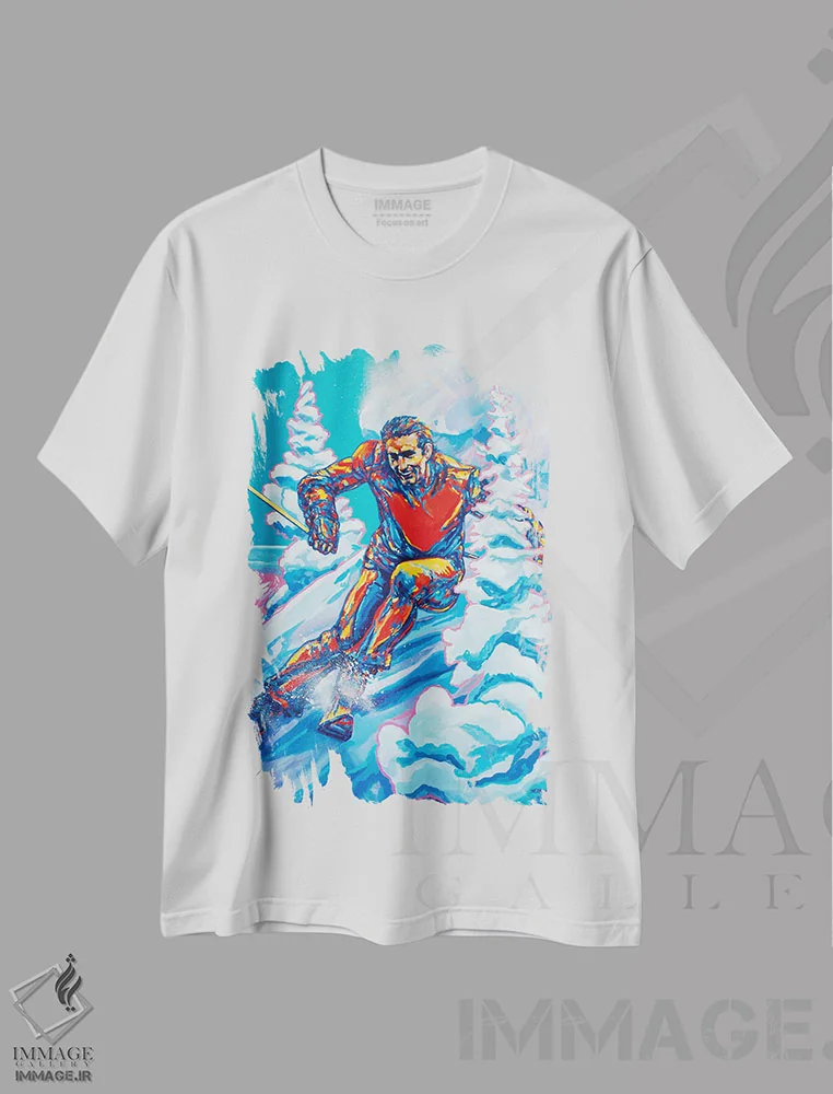 تیشرت سفید طرح دار پودر شامپاین، هنر فاخر معاصر اثر دریک هیگینز | immage.ir