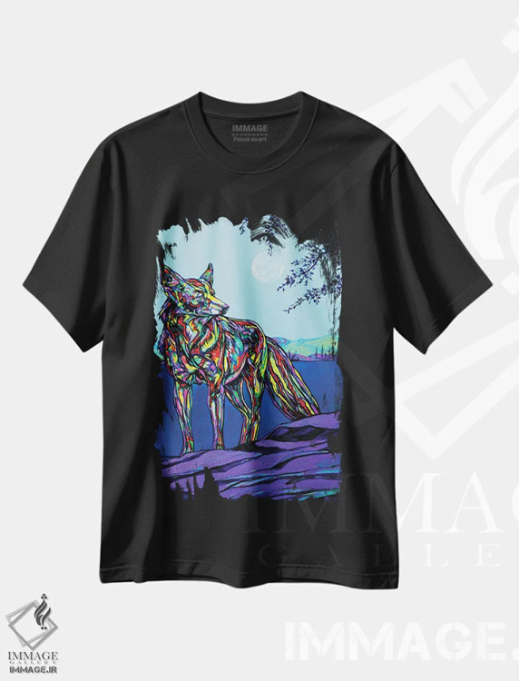 تیشرت مشکی طرح دار کایوت، هنر فاخر معاصر اثر دریک هیگینز | فروشگاه ایماژ