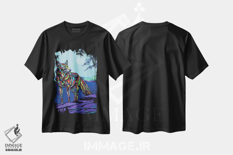 تیشرت مشکی طرح دار کایوت، هنر فاخر معاصر اثر دریک هیگینز | فروشگاه ایماژ