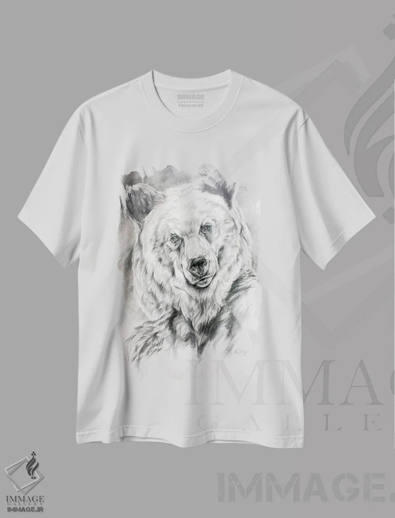 تیشرت سفید طرح دار طرح خرس گریزلی، دکور کلبه و لژ اثر دریک هیگینز | فروشگاه ایماژ