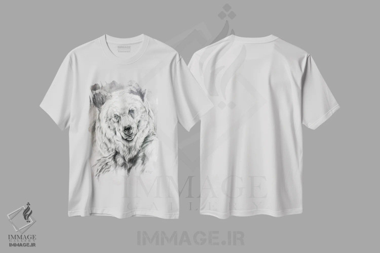 تیشرت سفید طرح دار طرح خرس گریزلی، دکور کلبه و لژ اثر دریک هیگینز | فروشگاه ایماژ