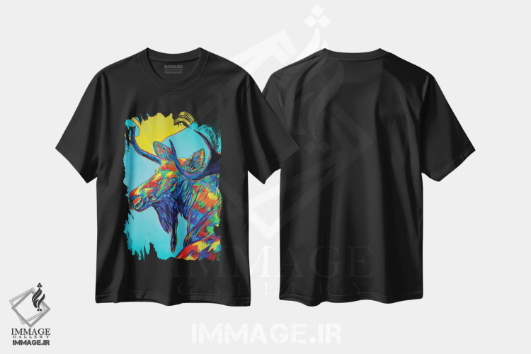 تیشرت مشکی طرح دار نگاه به گذشته، دکور کلبه و لژ اثر دریک هیگینز | فروشگاه ایماژ