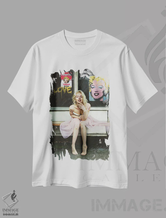 تیشرت سفید طرح دار مرلین جدید، باربیکور اثر دیکاتمی | فروشگاه ایماژ