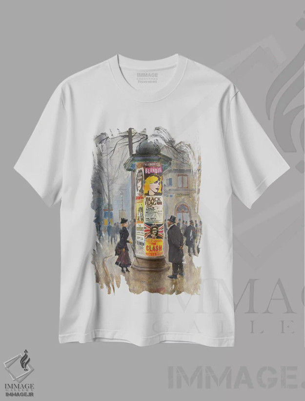 تیشرت سفید طرح دار کنسرت های پانک، هنر دیجیتال اثر دیکاتمی | فروشگاه ایماژ