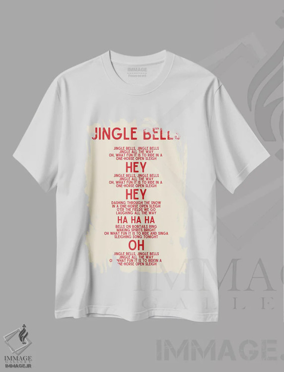 تیشرت سفید طرح دار متن سرود کریسمس زنگوله ها، تابلو و عبار ت های کریسمسی اثر پیج ترنر | فروشگاه ایماژ