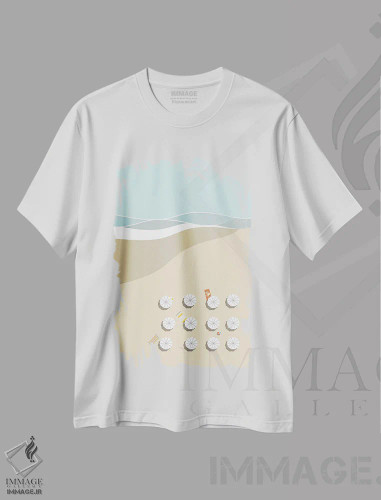 تیشرت سفید طرح دار چترها کنار دریا، تزئینی اثر پیج ترنر | فروشگاه ایماژ
