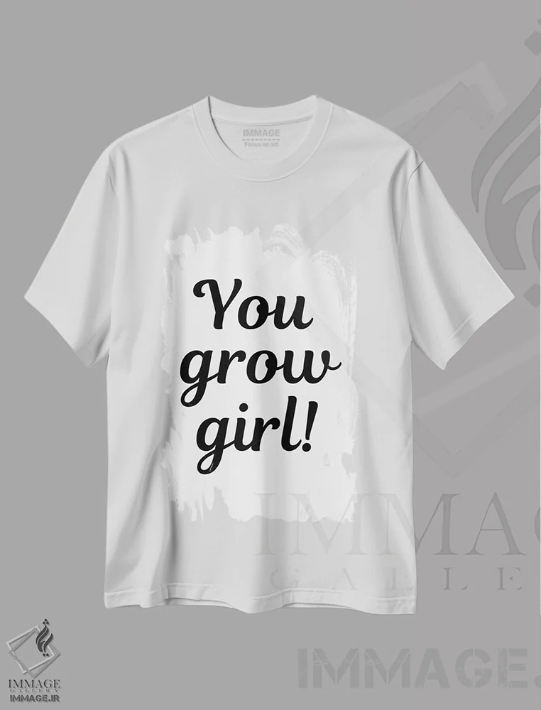 تیشرت سفید طرح دار رشد کن دختر!، هنر دیجیتال سیاه و سفید اثر پیج ترنر | فروشگاه ایماژ