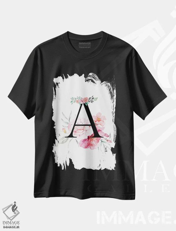 تیشرت مشکی طرح دار حرف A با گل های آبرنگی، دکور معاصر اثر پیج ترنر | immage.ir