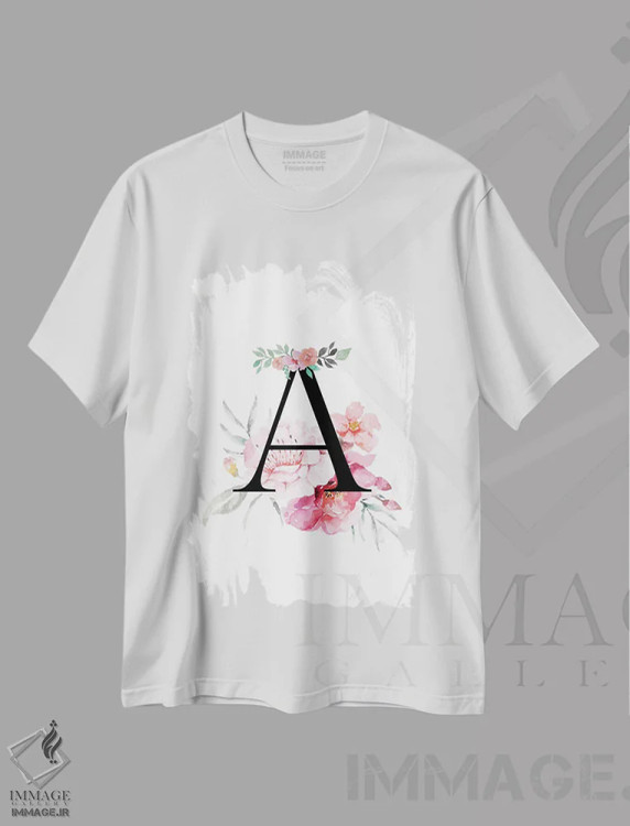 تیشرت سفید طرح دار حرف A با گل های آبرنگی، دکور معاصر اثر پیج ترنر | فروشگاه ایماژ