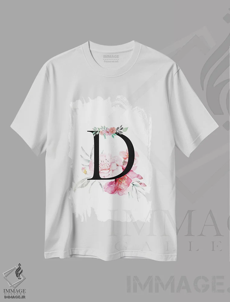 تیشرت سفید طرح دار حرف D با گل های آبرنگی، دکور معاصر اثر پیج ترنر | immage.ir