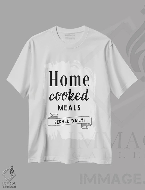 تیشرت سفید طرح دار غذاهای خانگی هر روز سرو می شوند، هنر دیجیتال سیاه و سفید اثر پیج ترنر | immage.ir