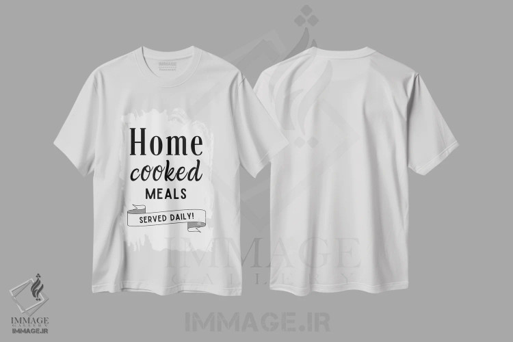 تیشرت سفید طرح دار غذاهای خانگی هر روز سرو می شوند، هنر دیجیتال سیاه و سفید اثر پیج ترنر | immage.ir
