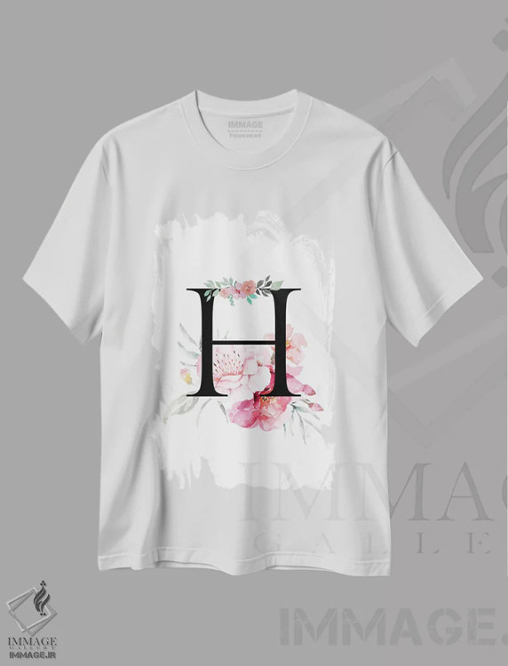 تیشرت سفید طرح دار حرف H با گل های آبرنگی، دکور معاصر اثر پیج ترنر | فروشگاه ایماژ
