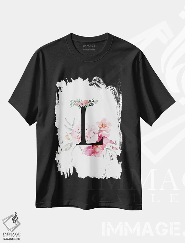 تیشرت مشکی طرح دار حرف L با گل های آبرنگی، دکور معاصر اثر پیج ترنر | immage.ir