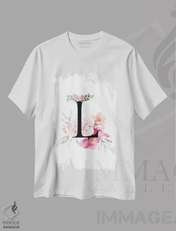 تیشرت سفید طرح دار حرف L با گل های آبرنگی، دکور معاصر اثر پیج ترنر | فروشگاه ایماژ