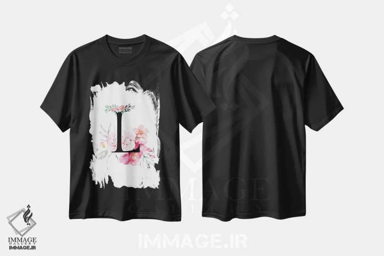 تیشرت مشکی طرح دار حرف L با گل های آبرنگی، دکور معاصر اثر پیج ترنر | immage.ir