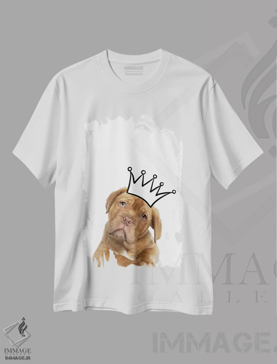 تیشرت سفید طرح دار توله سگ با تاج - ماستیف، هنر دیجیتال اثر پیج ترنر | فروشگاه ایماژ