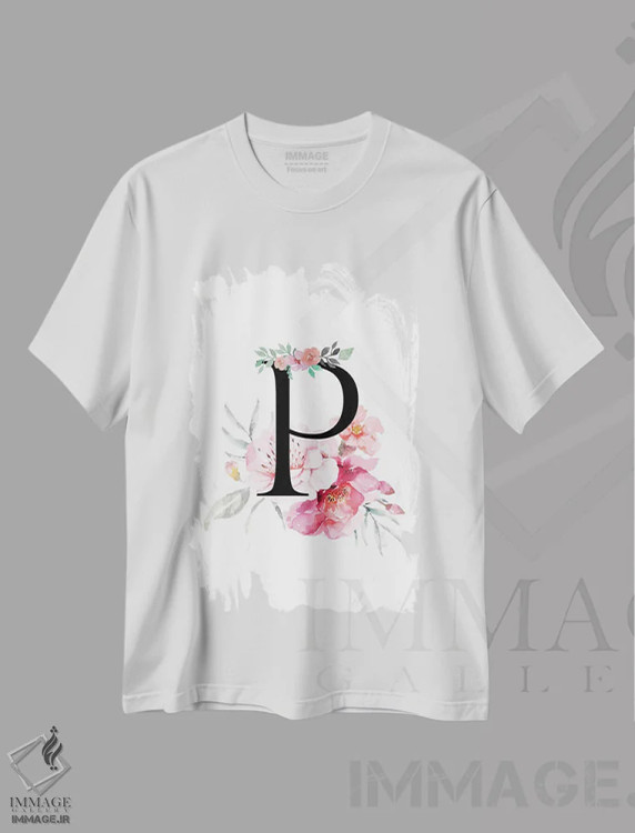 تیشرت سفید طرح دار حرف P با گل های آبرنگی، دکور معاصر اثر پیج ترنر | immage.ir