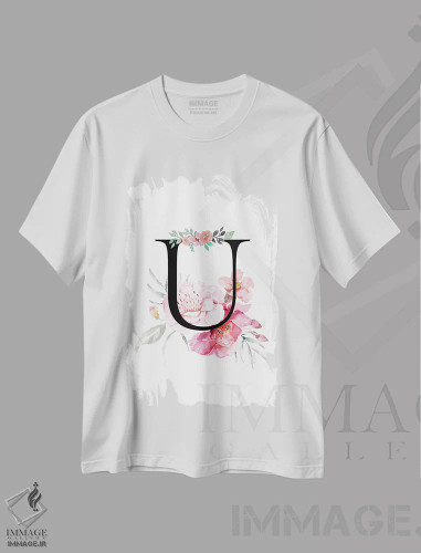 تیشرت سفید طرح دار حرف U با گل های آبرنگی، دکور معاصر اثر پیج ترنر | فروشگاه ایماژ