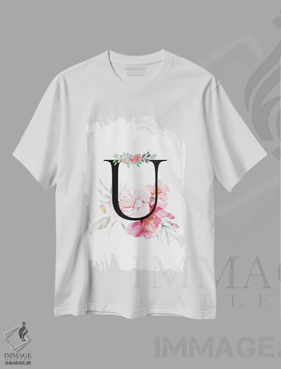 تیشرت سفید طرح دار حرف U با گل های آبرنگی، دکور معاصر اثر پیج ترنر | فروشگاه ایماژ