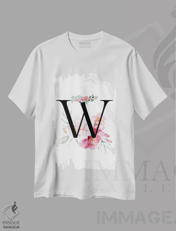 تیشرت سفید طرح دار حرف W با گل های آبرنگی، دکور معاصر اثر پیج ترنر | فروشگاه ایماژ