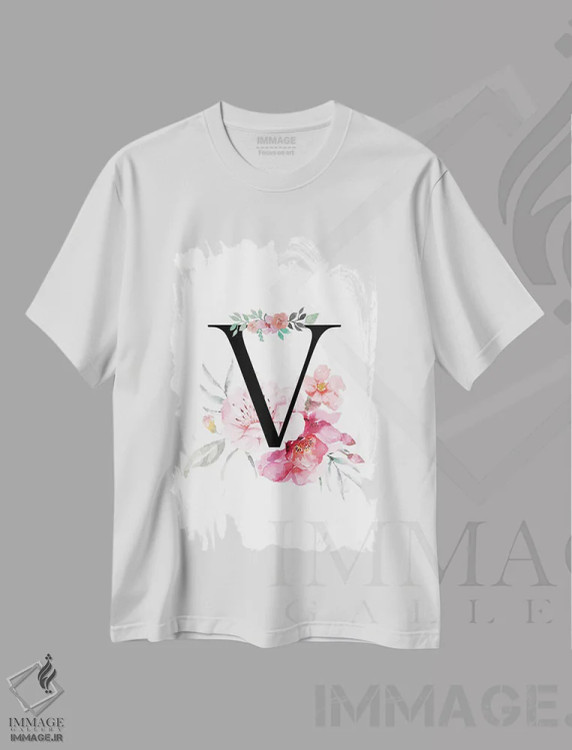 تیشرت سفید طرح دار حرف V با گل های آبرنگی، دکور معاصر اثر پیج ترنر | immage.ir