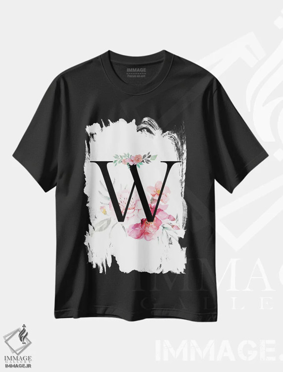 تیشرت مشکی طرح دار حرف W با گل های آبرنگی، دکور معاصر اثر پیج ترنر | immage.ir