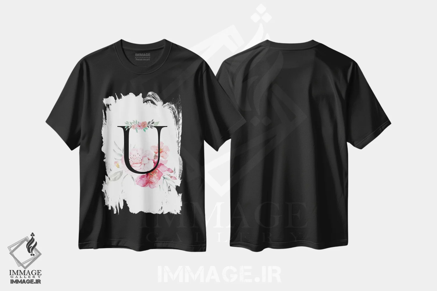 تیشرت مشکی طرح دار حرف U با گل های آبرنگی، دکور معاصر اثر پیج ترنر | immage.ir