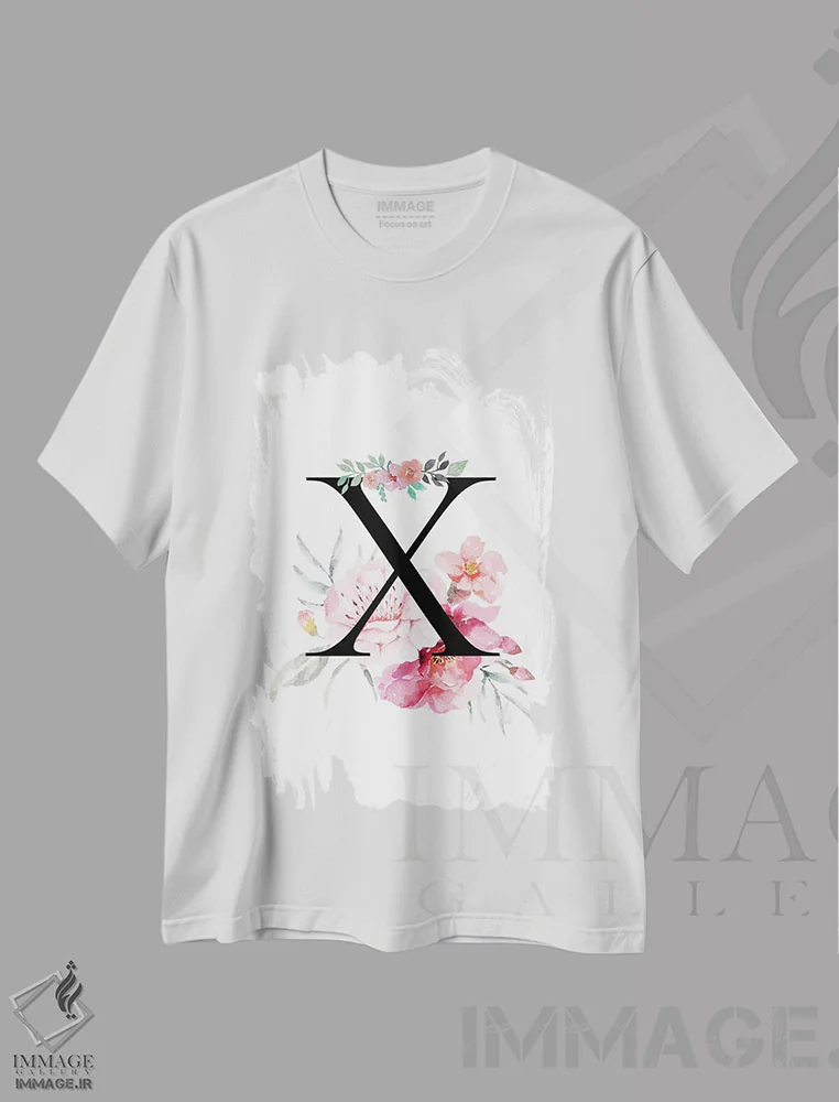 تیشرت سفید طرح دار حرف X با گل های آبرنگی، دکور معاصر اثر پیج ترنر | immage.ir