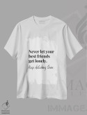 تیشرت سفید طرح دار نقل قول طنز دربارهٔ بهترین دوستان، تزئینی اثر پیج ترنر | فروشگاه ایماژ