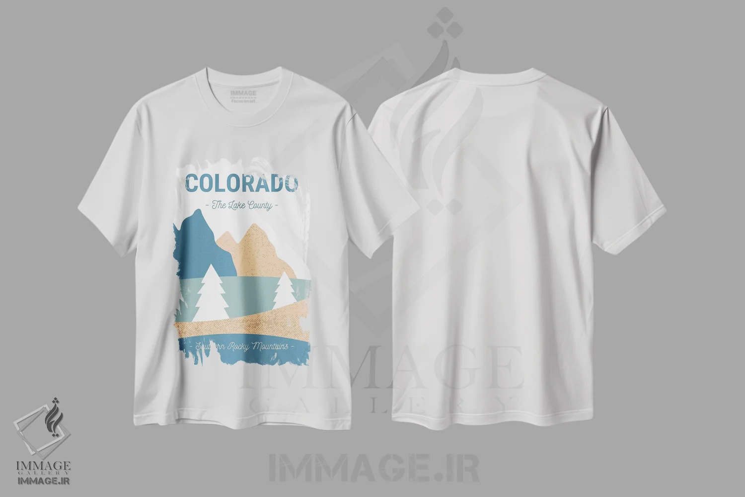 تیشرت سفید طرح دار چشم انداز انتزاعی قدیمی از کوه های راکی کلرادو، هنر دیجیتال اثر پیج ترنر | immage.ir