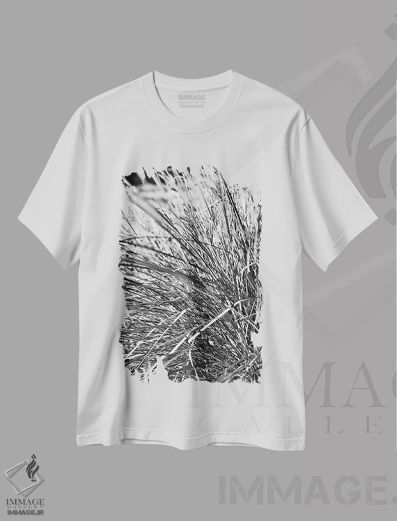 تیشرت سفید طرح دار عکاسی انتزاعی برگ های گیاه سیاه و سفید، عکاسی سیاه و سفید اثر پیج ترنر | فروشگاه ایماژ
