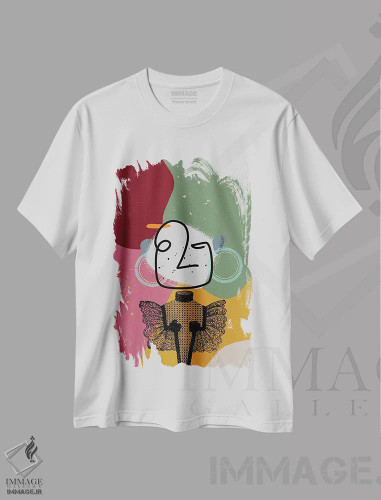 تیشرت سفید طرح دار اثر ملکه - نقاشی خطی مدرن و قدیمی انتزاعی، تزئینی اثر پیج ترنر | فروشگاه ایماژ