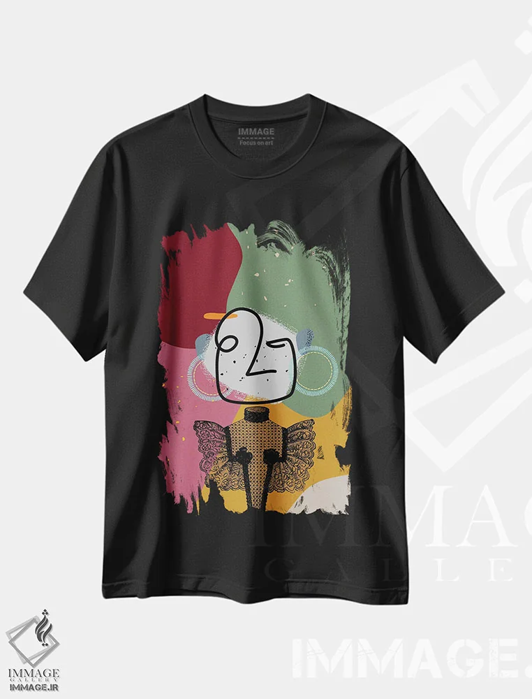 تیشرت مشکی طرح دار اثر ملکه - نقاشی خطی مدرن و قدیمی انتزاعی، تزئینی اثر پیج ترنر | immage.ir