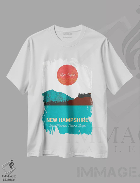 تیشرت سفید طرح دار سفر قدیمی به دریاچه و جنگل نیوهمپشایر، هنر دیجیتال اثر پیج ترنر | immage.ir