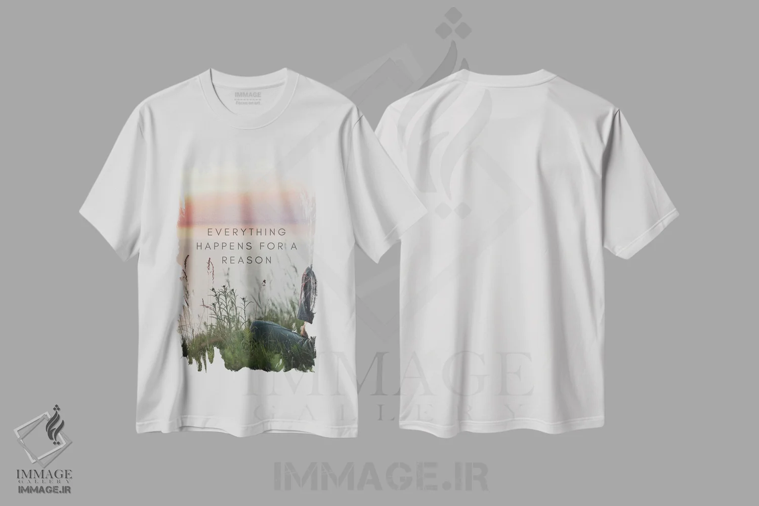تیشرت سفید طرح دار همه چیز به دلیلی اتفاق می افتد، هنر دیجیتال اثر پیج ترنر | فروشگاه ایماژ