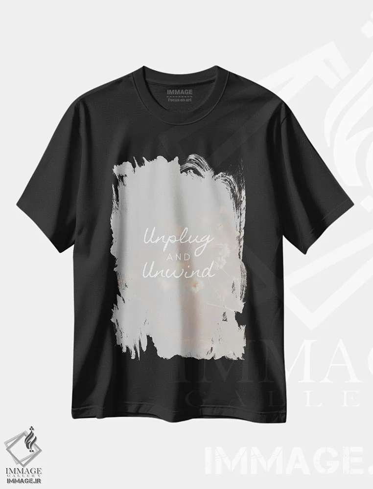تیشرت مشکی طرح دار قطع ارتباط کن و آرام بگیر، هنر دیجیتال اثر پیج ترنر | فروشگاه ایماژ