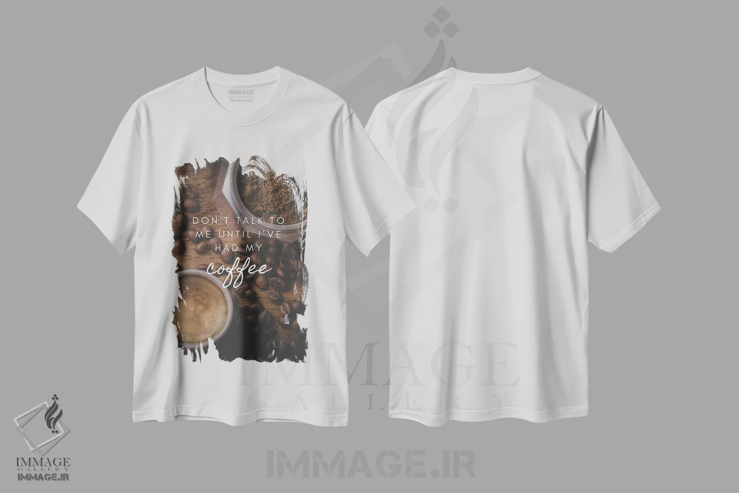 تیشرت سفید طرح دار تا قبل از خوردن قهوه با من صحبت نکن، هنر دیجیتال اثر پیج ترنر | فروشگاه ایماژ