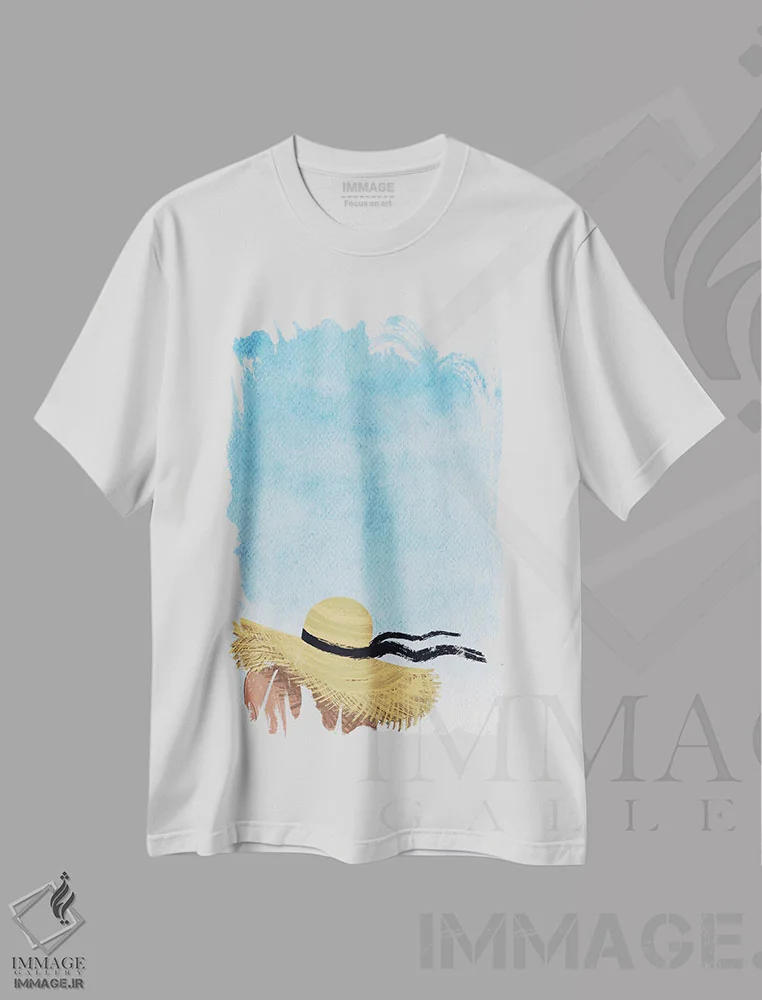 تیشرت سفید طرح دار نسیم تابستانی در ساحل، دکور ساحلی اثر پیج ترنر | فروشگاه ایماژ