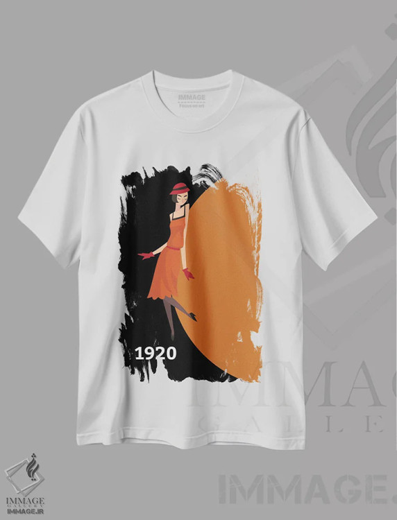 تیشرت سفید طرح دار آرت دکو ۱۹۲۰ با دختر فَلاپر گتسبی، آرت دکو اثر پیج ترنر | فروشگاه ایماژ