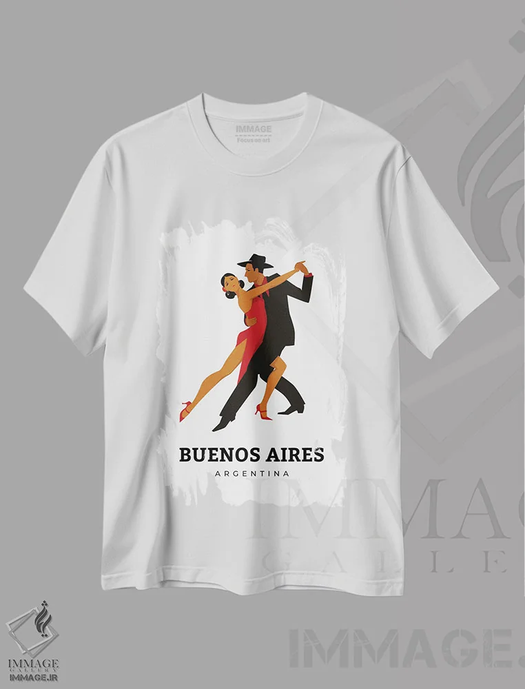 تیشرت سفید طرح دار رقص تانگو آرت دکو در بوینس آیرس آرژانتین، آرت دکو اثر پیج ترنر | immage.ir