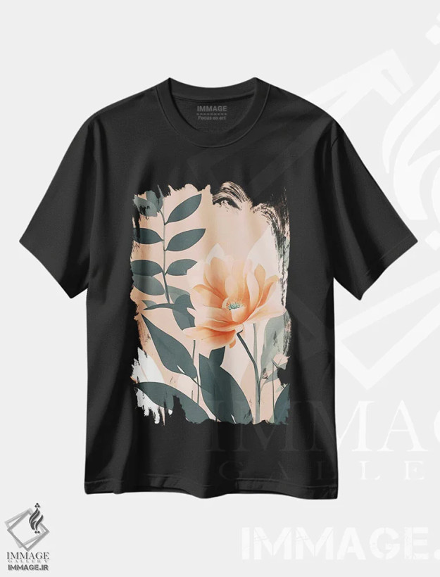 تیشرت مشکی طرح دار تصاویر گیاهی هلو، هنر دیجیتال اثر پیج ترنر | فروشگاه ایماژ