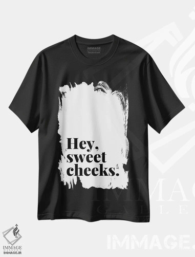 تیشرت مشکی طرح دار نقل قول "سلام گونه های شیرین!"، هنر دیجیتال سیاه و سفید اثر پیج ترنر | فروشگاه ایماژ