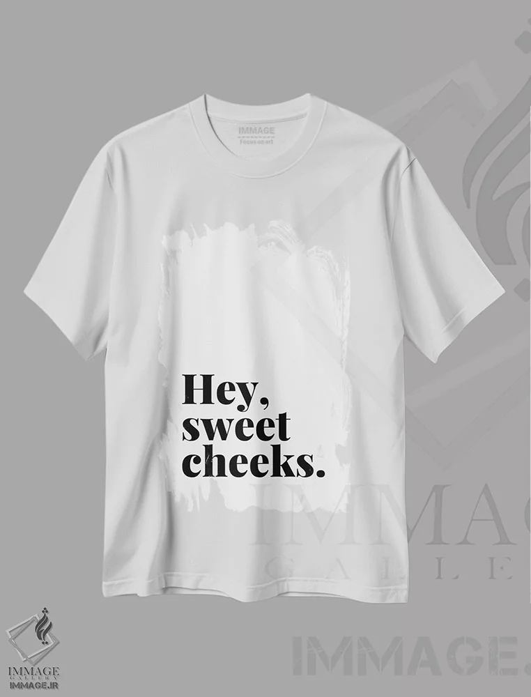 تیشرت سفید طرح دار نقل قول "سلام گونه های شیرین!"، هنر دیجیتال سیاه و سفید اثر پیج ترنر | immage.ir