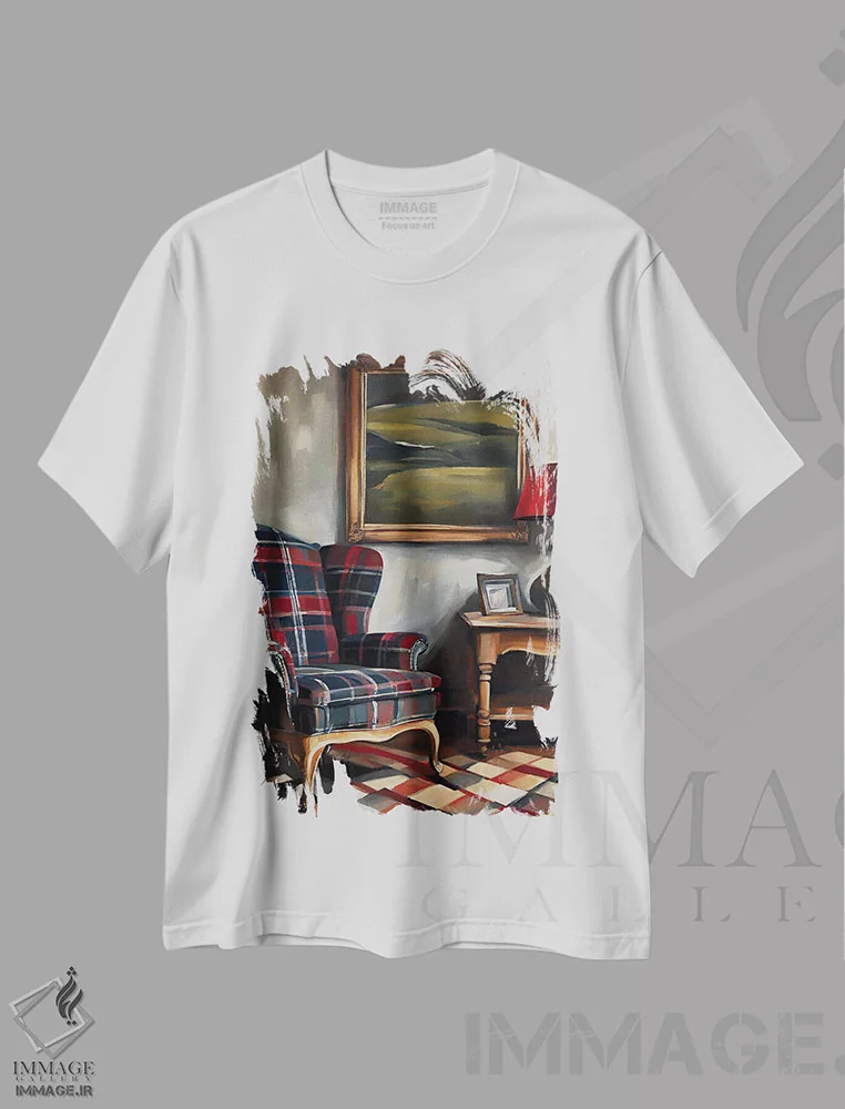تیشرت سفید طرح دار سالن شطرنجی، تزئینی اثر پیج ترنر | فروشگاه ایماژ