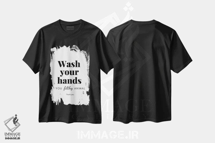 تیشرت مشکی طرح دار دست هایت را بشوی حیوان کثیف، هنر دیجیتال سیاه و سفید اثر پیج ترنر | immage.ir