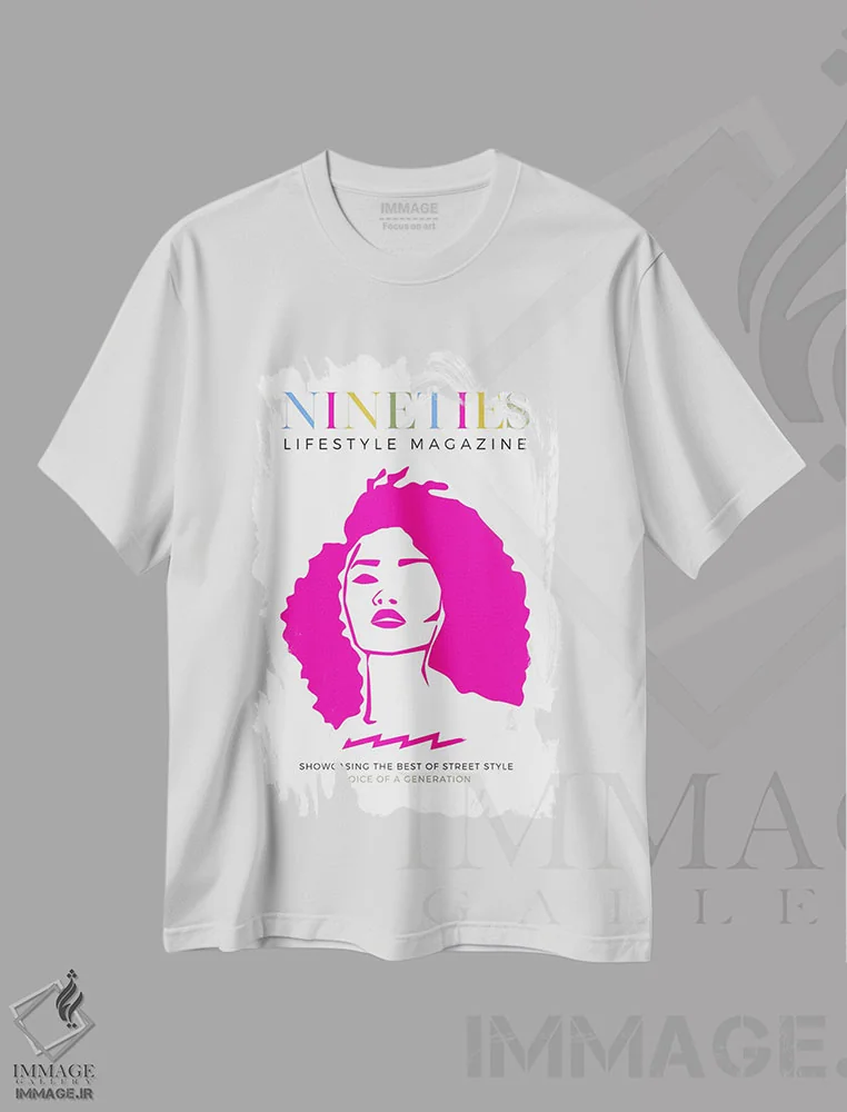 تیشرت سفید طرح دار پوستر رترو دههٔ نود، هنر دیجیتال اثر پیج ترنر | فروشگاه ایماژ