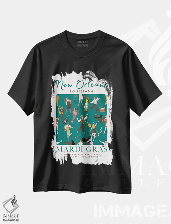 تیشرت مشکی طرح دار کارناوال ماردی گرا نیواورلئان، هنر دیجیتال اثر پیج ترنر | فروشگاه ایماژ