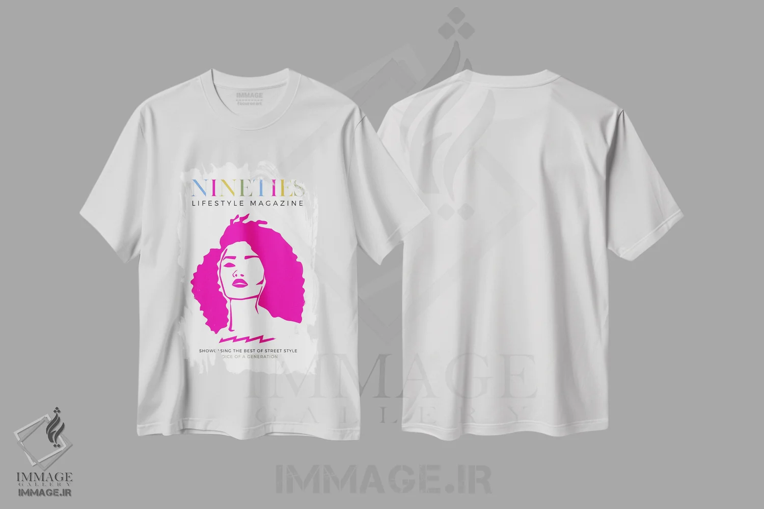 تیشرت سفید طرح دار پوستر رترو دههٔ نود، هنر دیجیتال اثر پیج ترنر | فروشگاه ایماژ