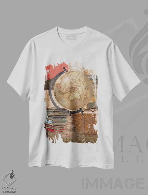 تیشرت سفید طرح دار کرهٔ اطلس سبک دارک آکادمیا، هنر دیجیتال اثر پیج ترنر | immage.ir